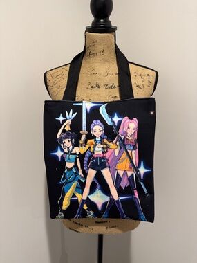 NWT K-Pop Demon Hunters Black Graphic Tote Bag